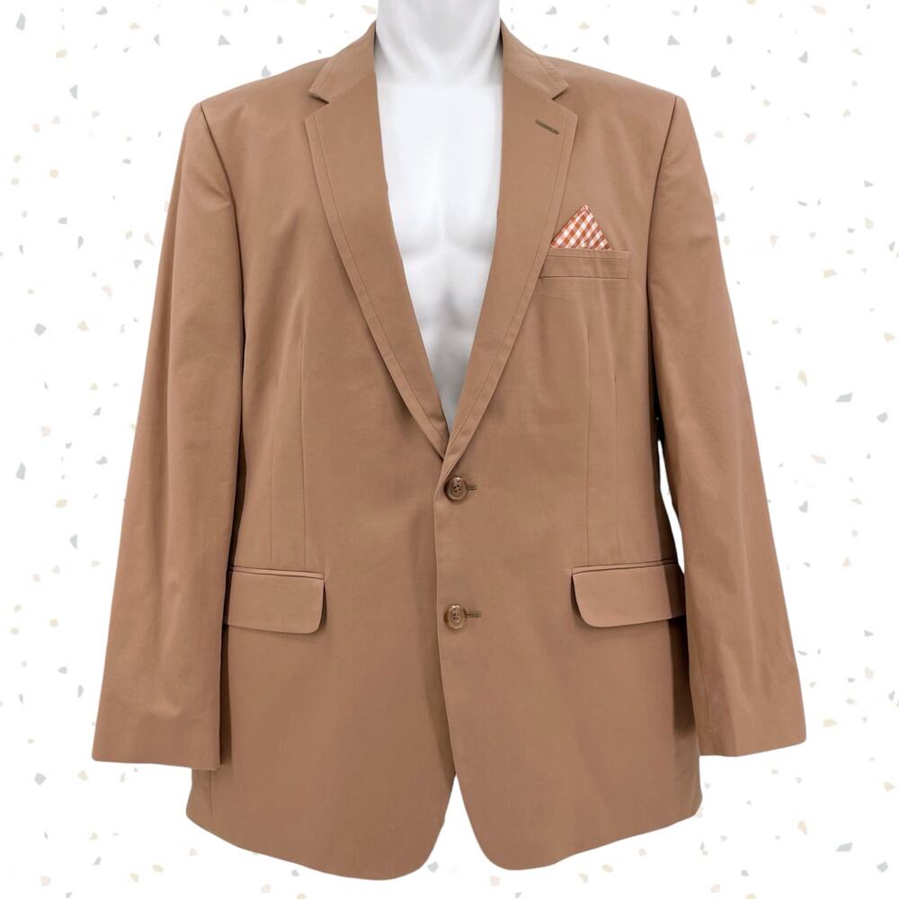 Haggar Cotton Sport Coat Solid Tan Neutral Camel Business Jacket Size 46 Regular
